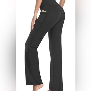 HISKYWIN Inner Pocket Yoga Pants 4 Way Stretch Tummy Control Pants